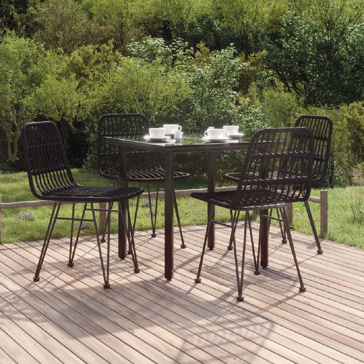 Vidaxl Noir Ensemble À Manger De Jardin 5 Pcs