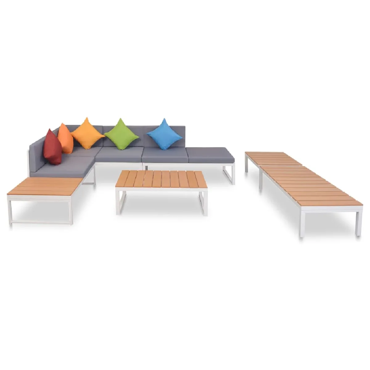 vidaXL Salon de jardin 5 pcs avec coussins Aluminium et WPC - vue 2