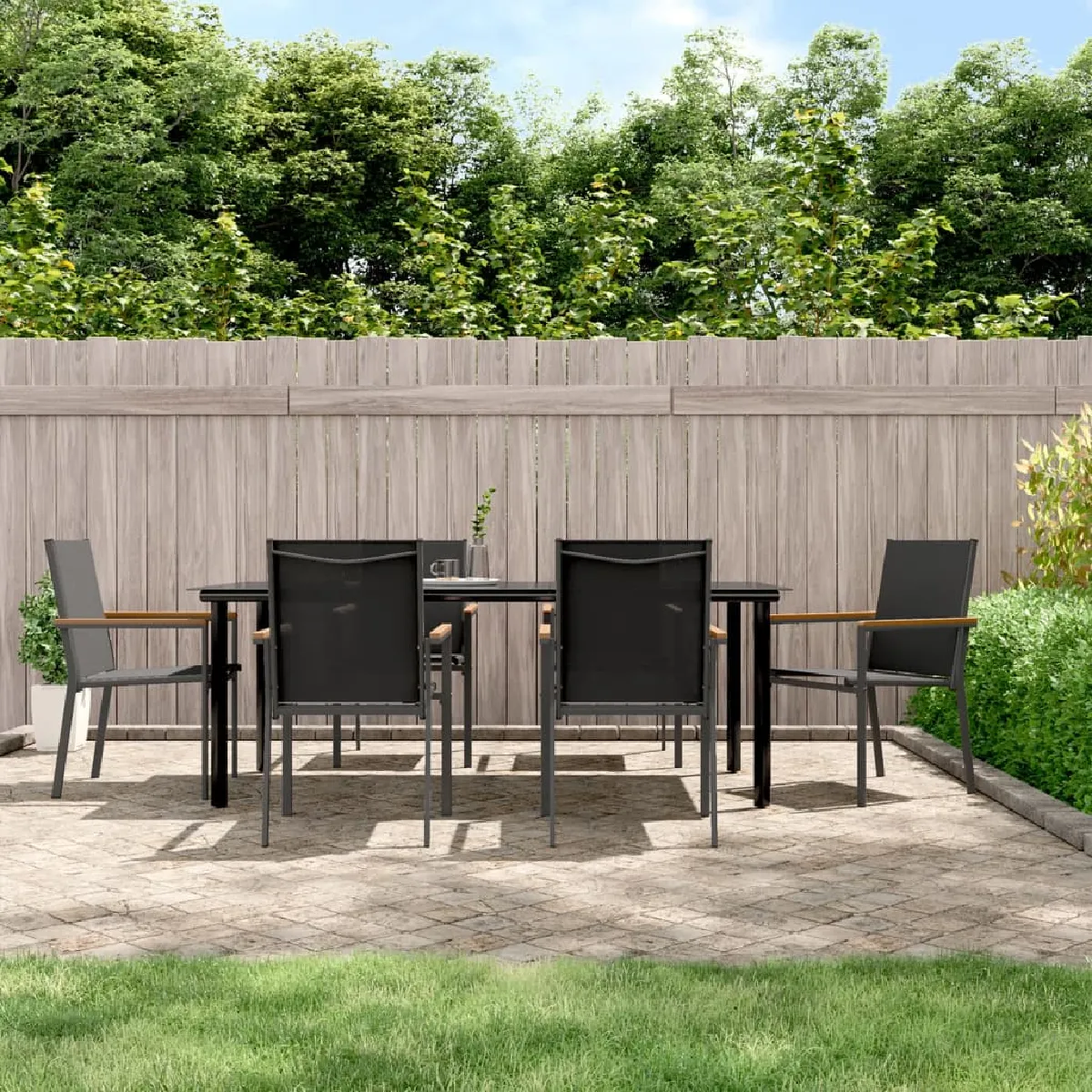 Vidaxl Noir Ensemble À Manger De Jardin 7 Pcs - Textilène Et Acier