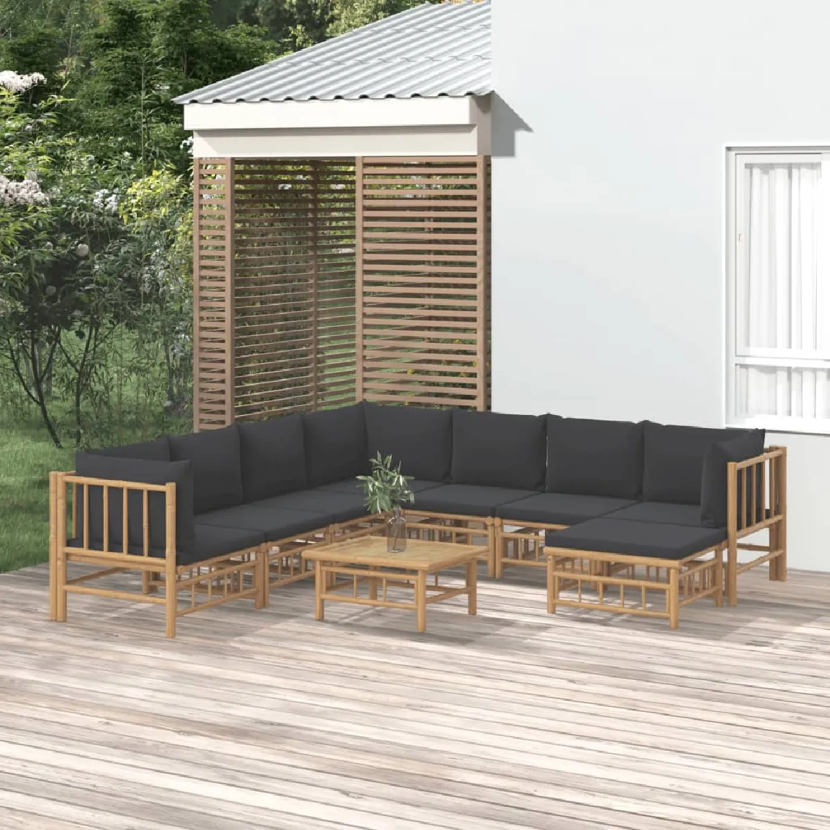 vidaXL Salon de jardin 9 pcs avec coussins Bambou - vue 3