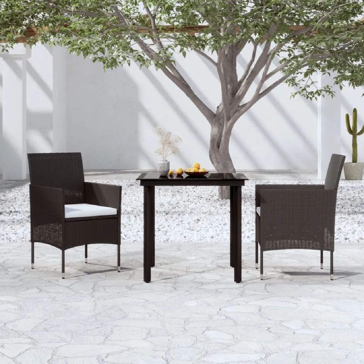 Vidaxl Noir Ensemble À Manger De Jardin 3 Pcs