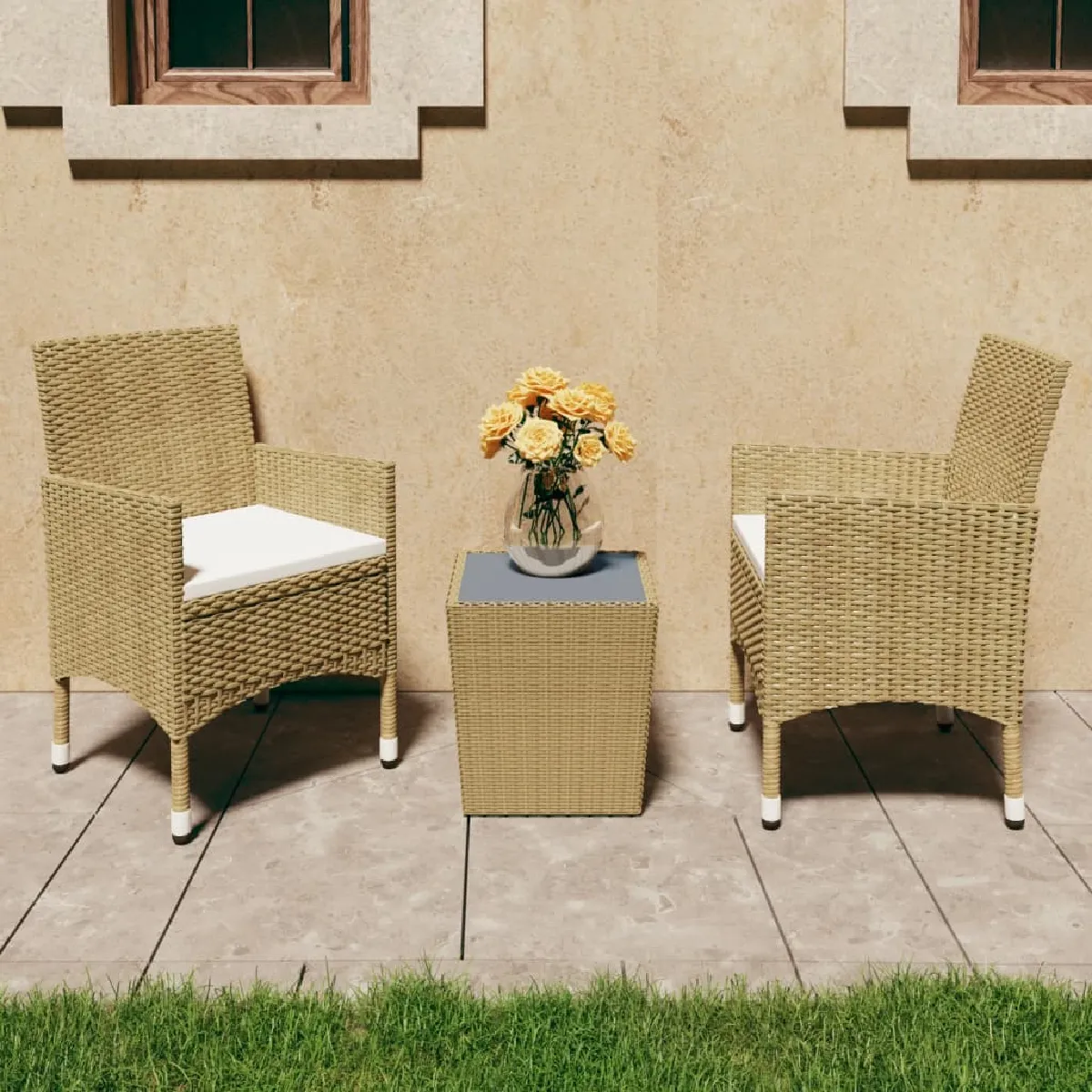 vidaXL Ensemble de Bistro 3 pcs Salon de Jardin Ensemble de Meubles dExtérieur Mobilier de Patio Balcon Résine Tressée et 3058360 - vue 2