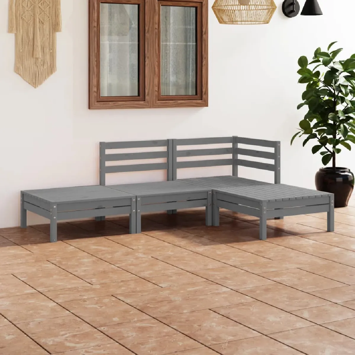 vidaXL Salon de jardin 4 pcs - Gris