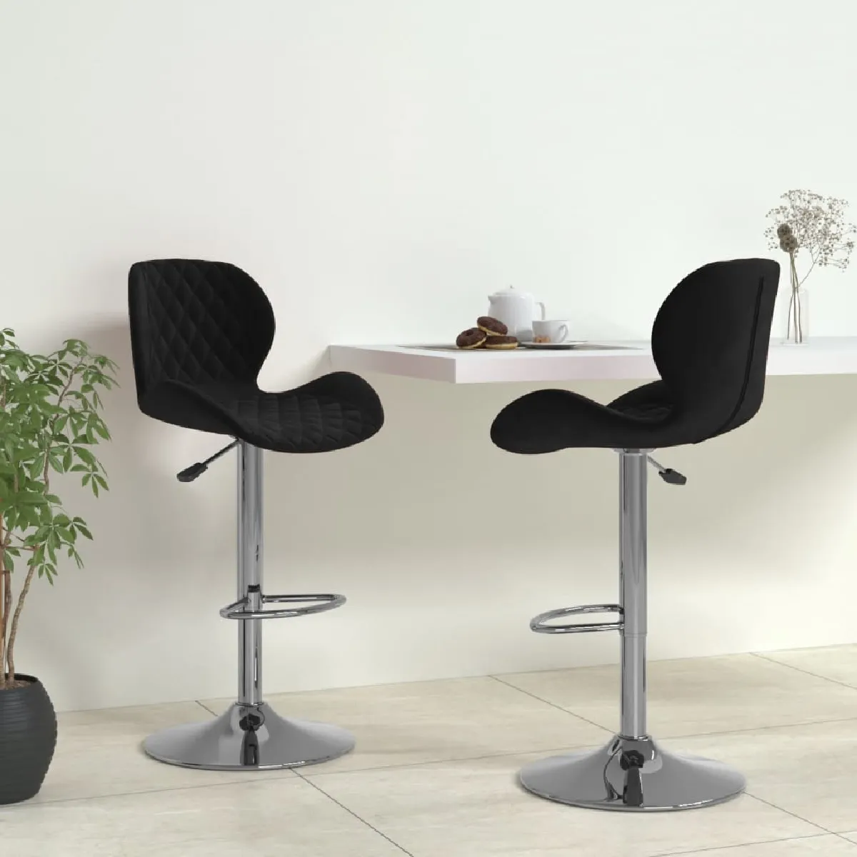 VIDAXL - Tabourets de bar - Velours - Noir - Lot de 2 - Image 3