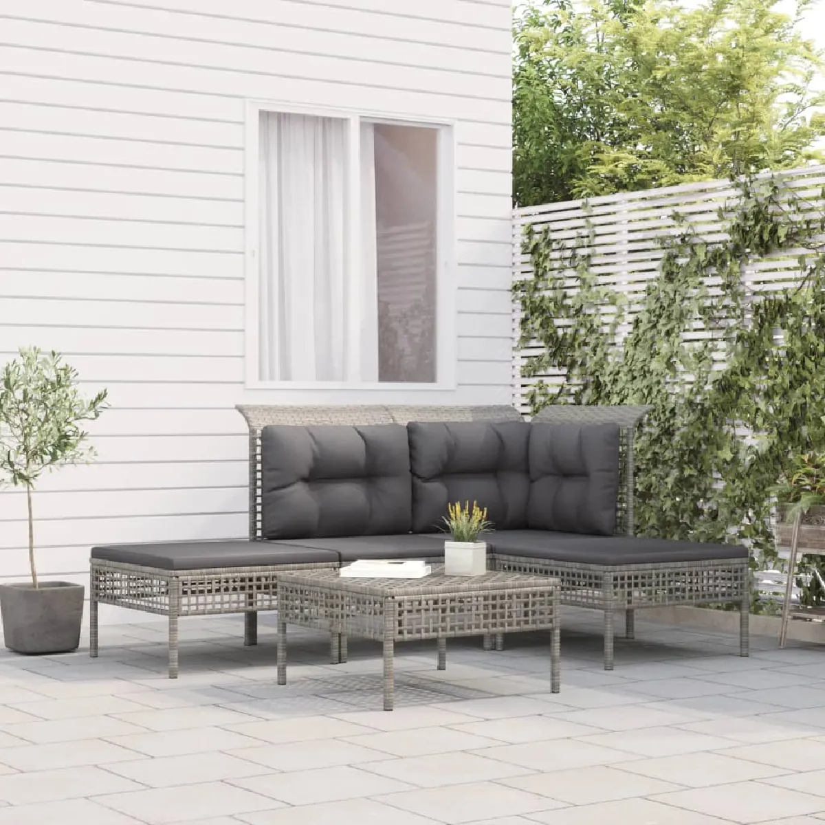 Vidaxl Gris Salon De Jardin 5 Pcs Avec Coussins