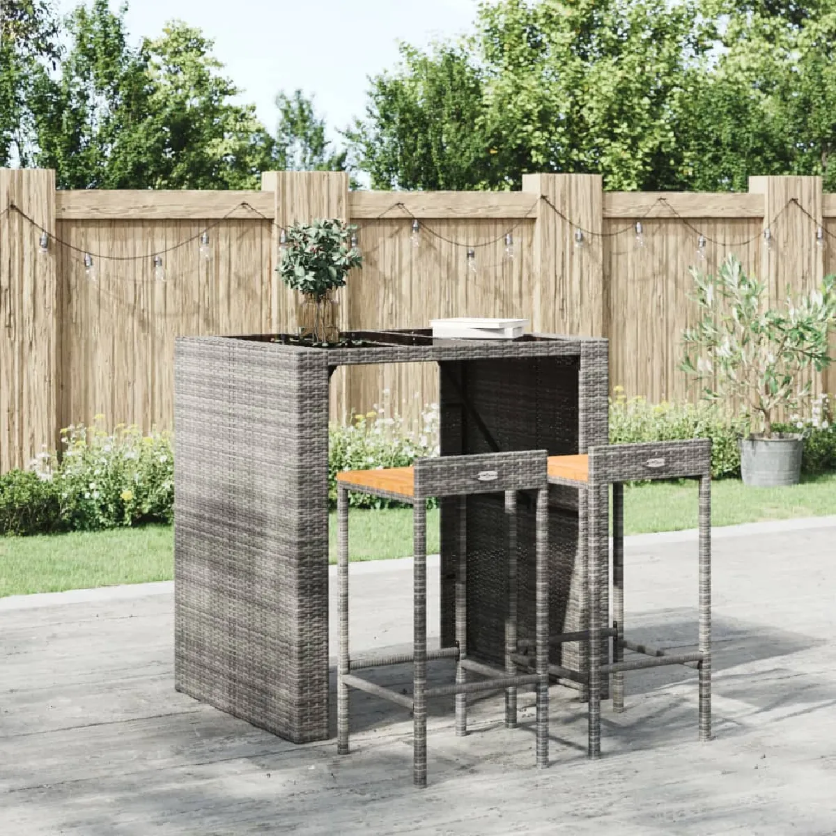 VidaXL Tabourets Gris Résine et Acacia