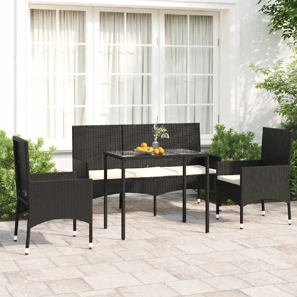 vidaXL Salon de jardin 4 pcs - Noir