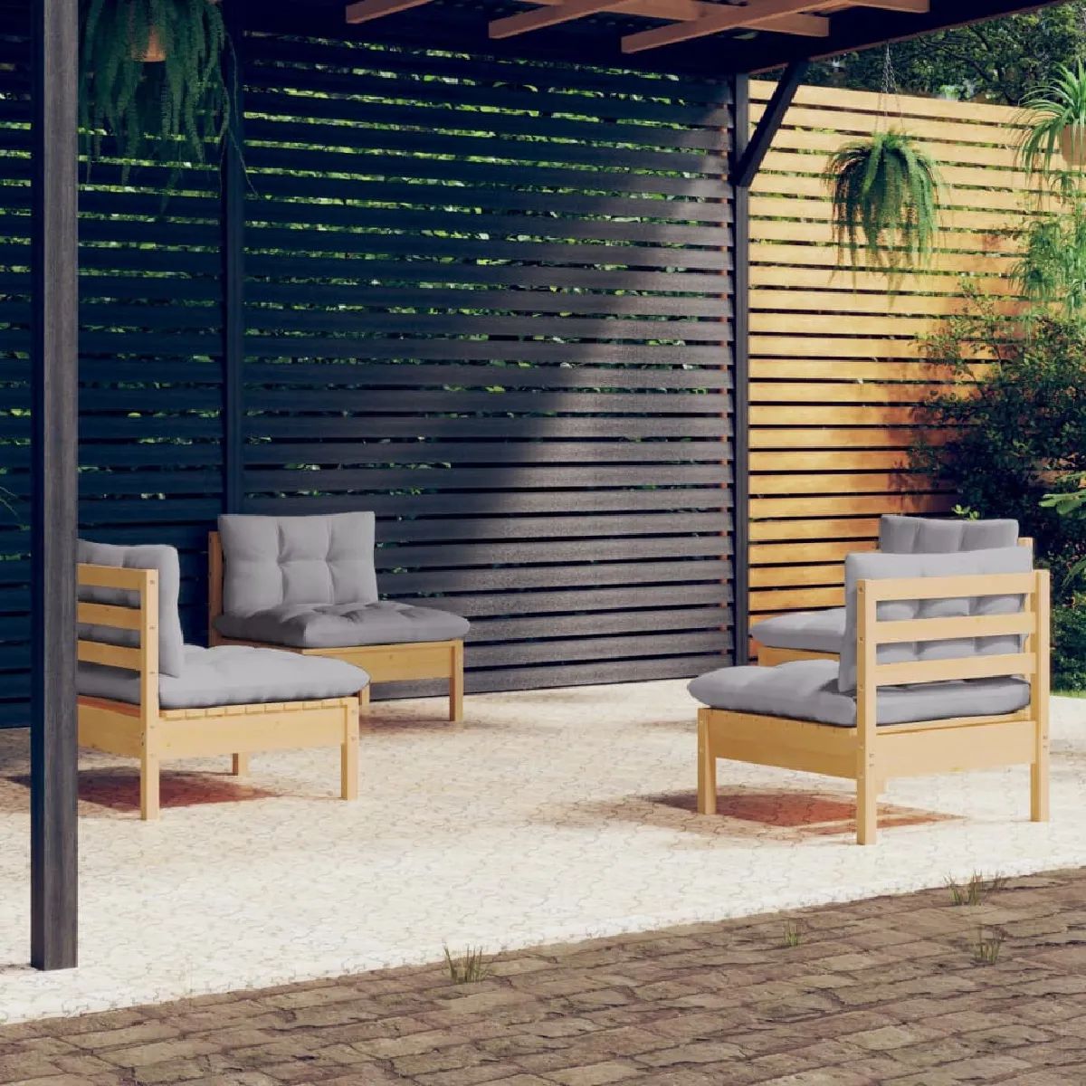 Vidaxl Gris 4 Personnes Salon De Jardin 4 Pieces Bois - Image 3