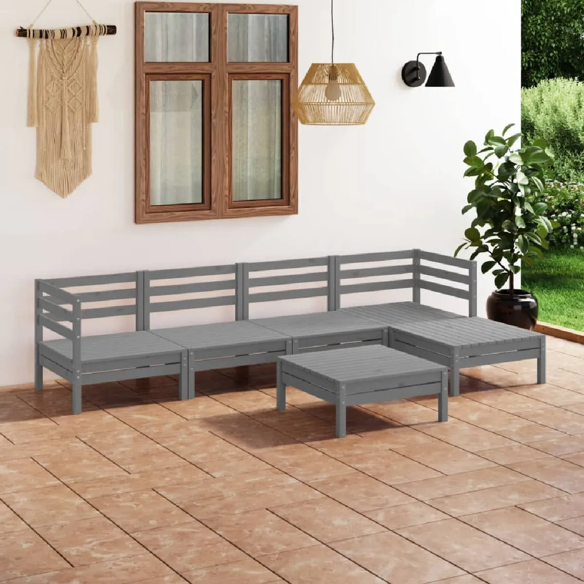 vidaXL Salon de jardin 6 pcs - Gris