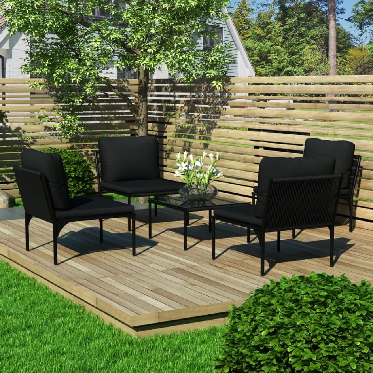 vidaXL Salon de jardin 5 pcs avec coussins PVC - vue 2
