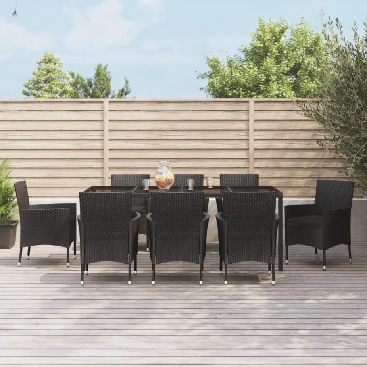 vidaXL Ensemble à manger jardin 9 pcs - Noir