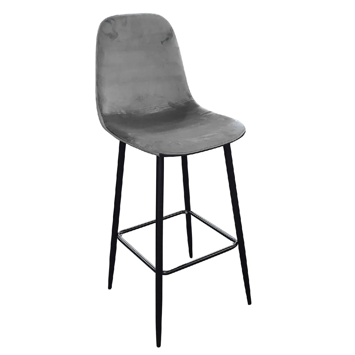 Tabouret de bar en velours vintage Inoui - H. 108 cm - Gris