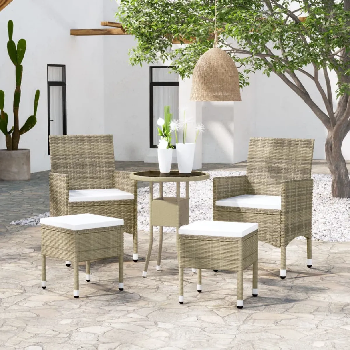vidaXL Salon de jardin 5 pcs - Résine tressée - Beige