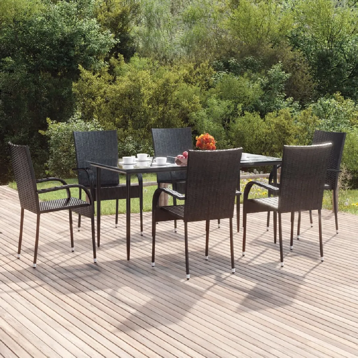 vidaXL Ensemble à manger de jardin 7 pcs - Noir