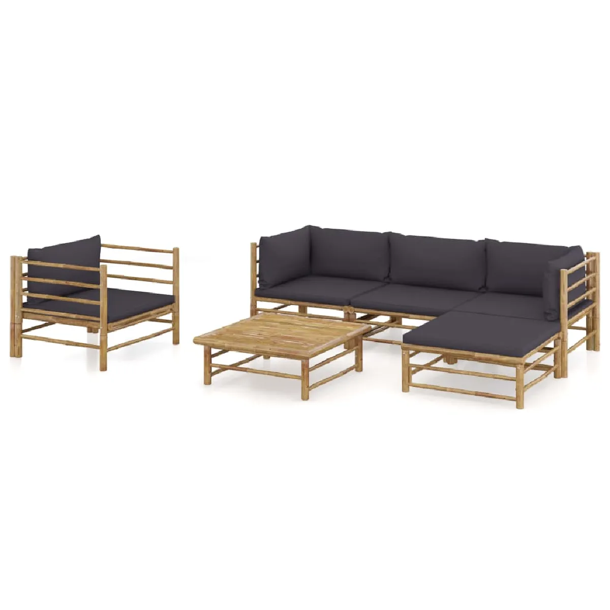 Non Communiqué Gris Salon De Jardin Modulable Vidaxl Bambou 3 Personnes 6 Pieces - Image 3