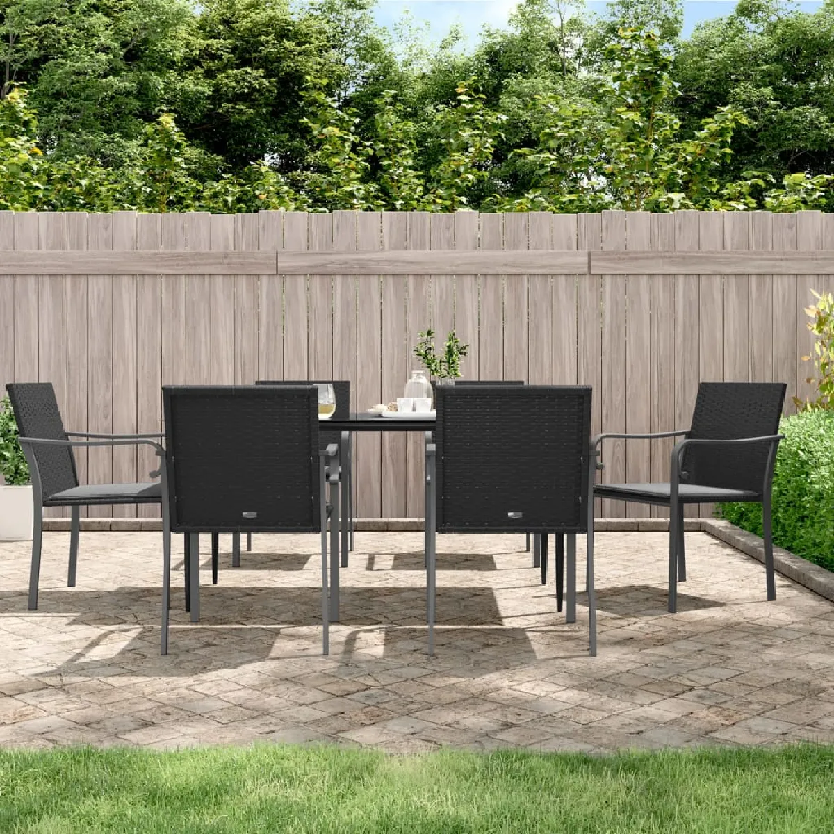 vidaXL Ensemble à manger de jardin 7 pcs - Acier, Résine tressée