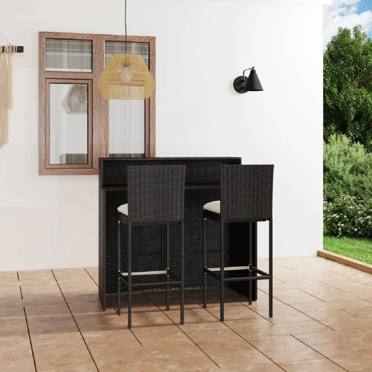 Non Communiqué Noir Ensemble De Bar De Jardin Avec Coussins 3 Pcs - Image 3
