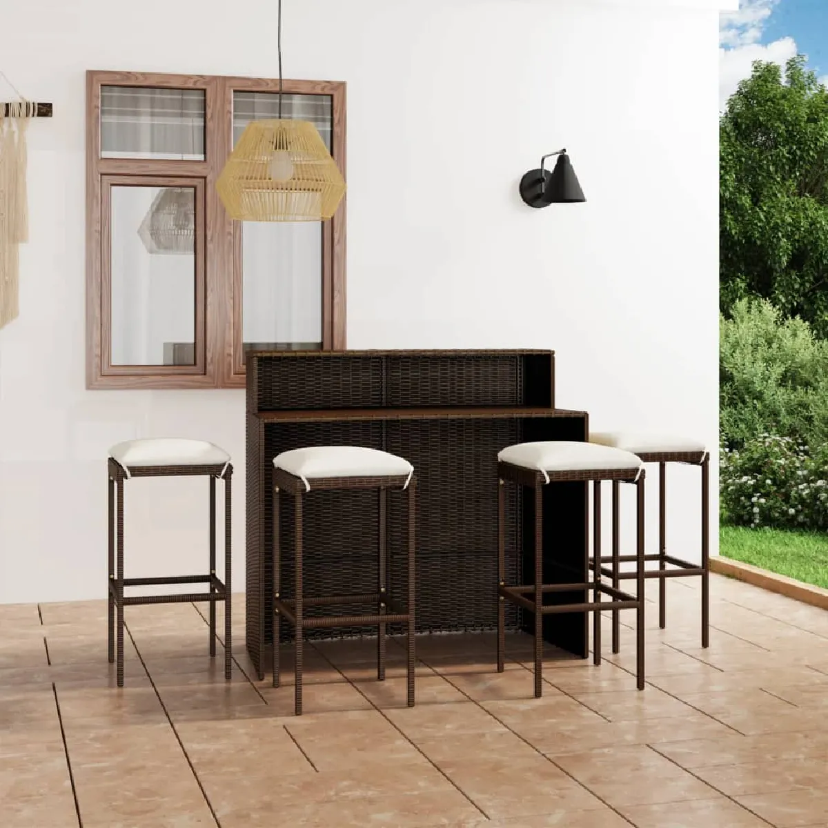 VidaXL Ensemble de bar de jardin avec coussins 5 pcs - Marron