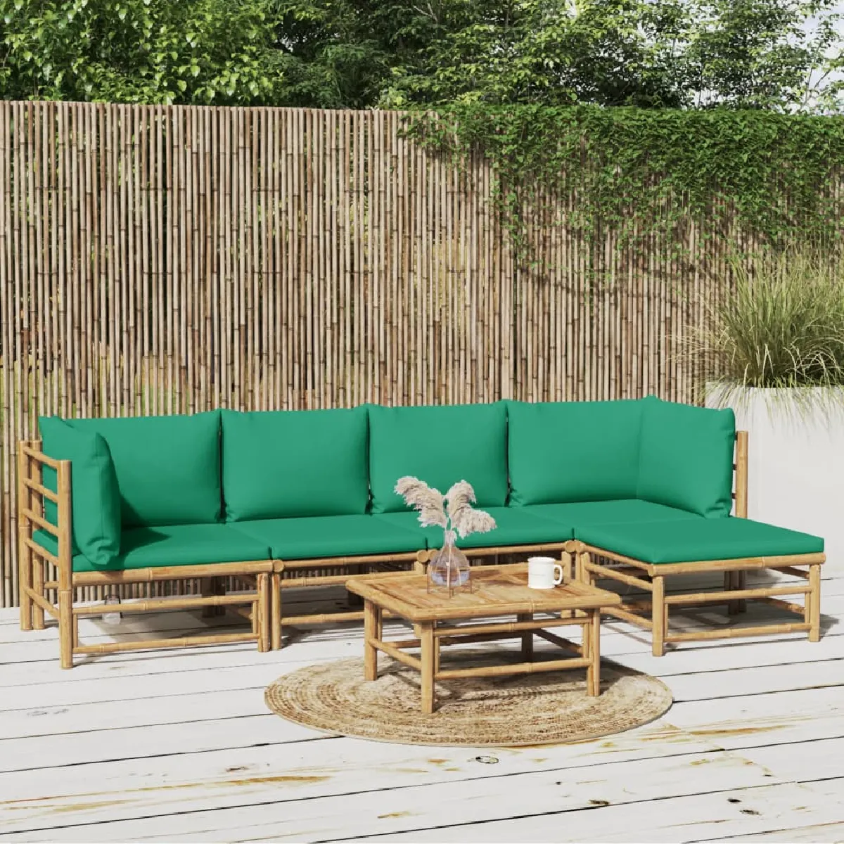 vidaXL Salon de jardin 6 pcs avec coussins Bambou - vue 2