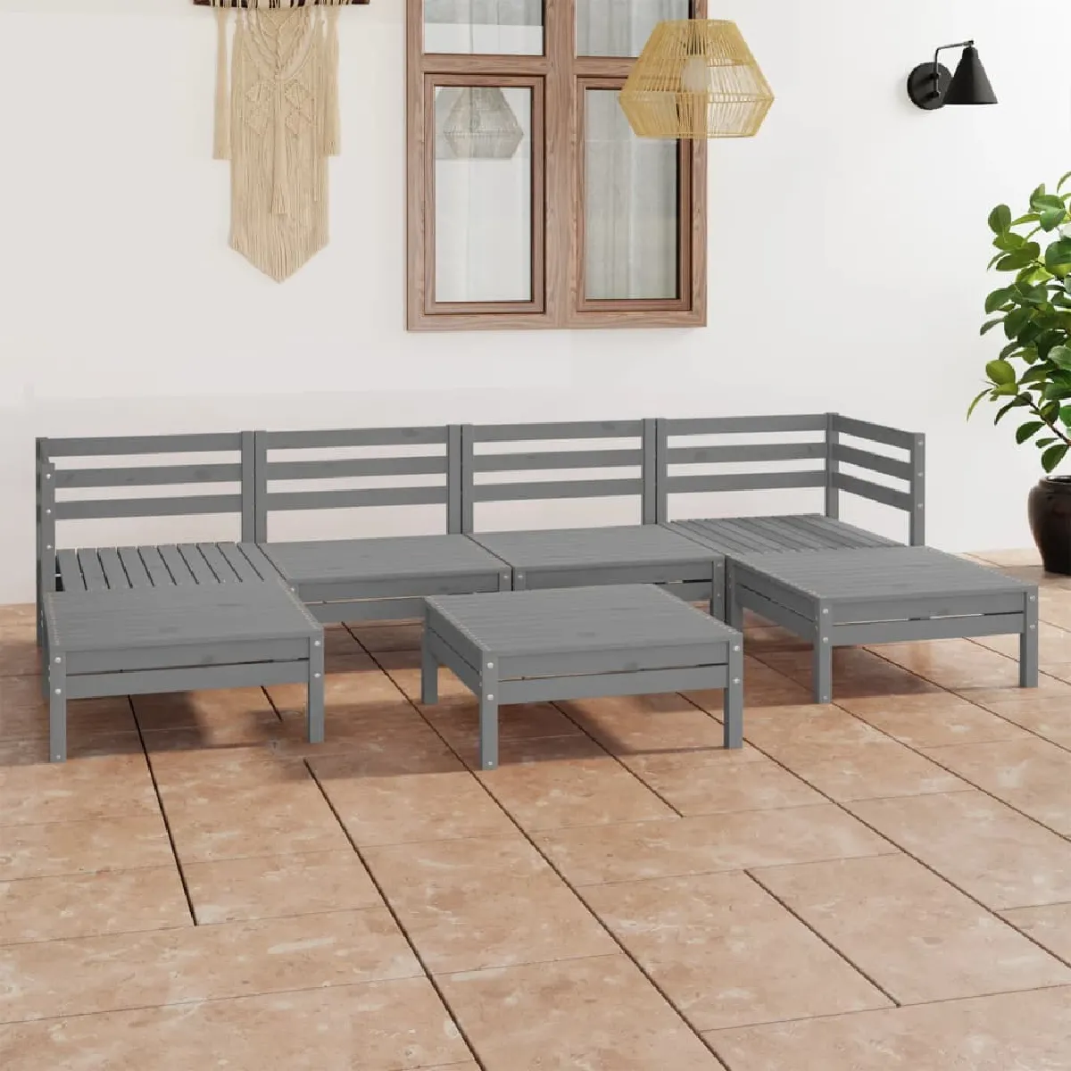 vidaXL Salon de jardin 7 pcs - Gris