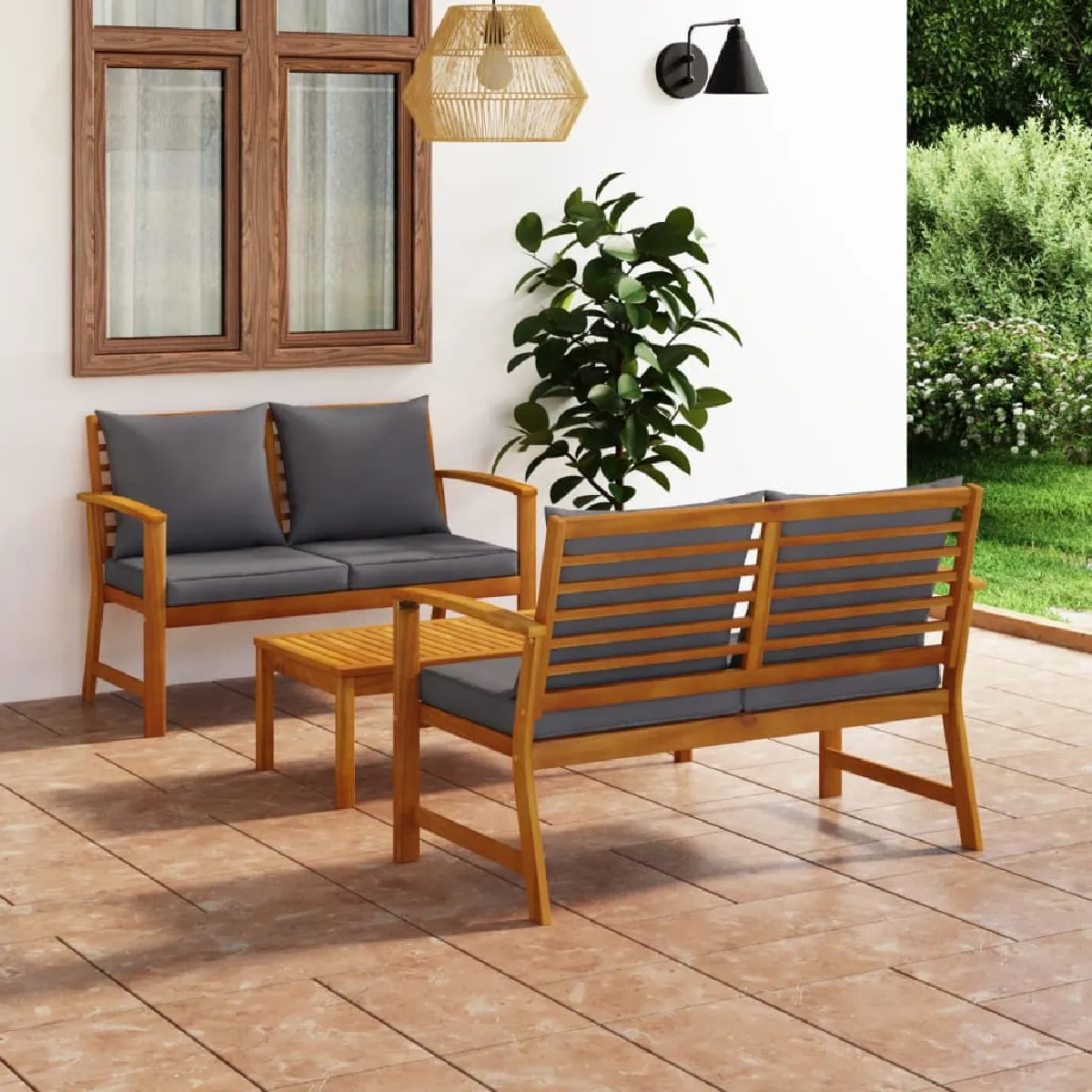 vidaXL Salon de jardin 3 pcs Bois d'acacia massif - vue 4