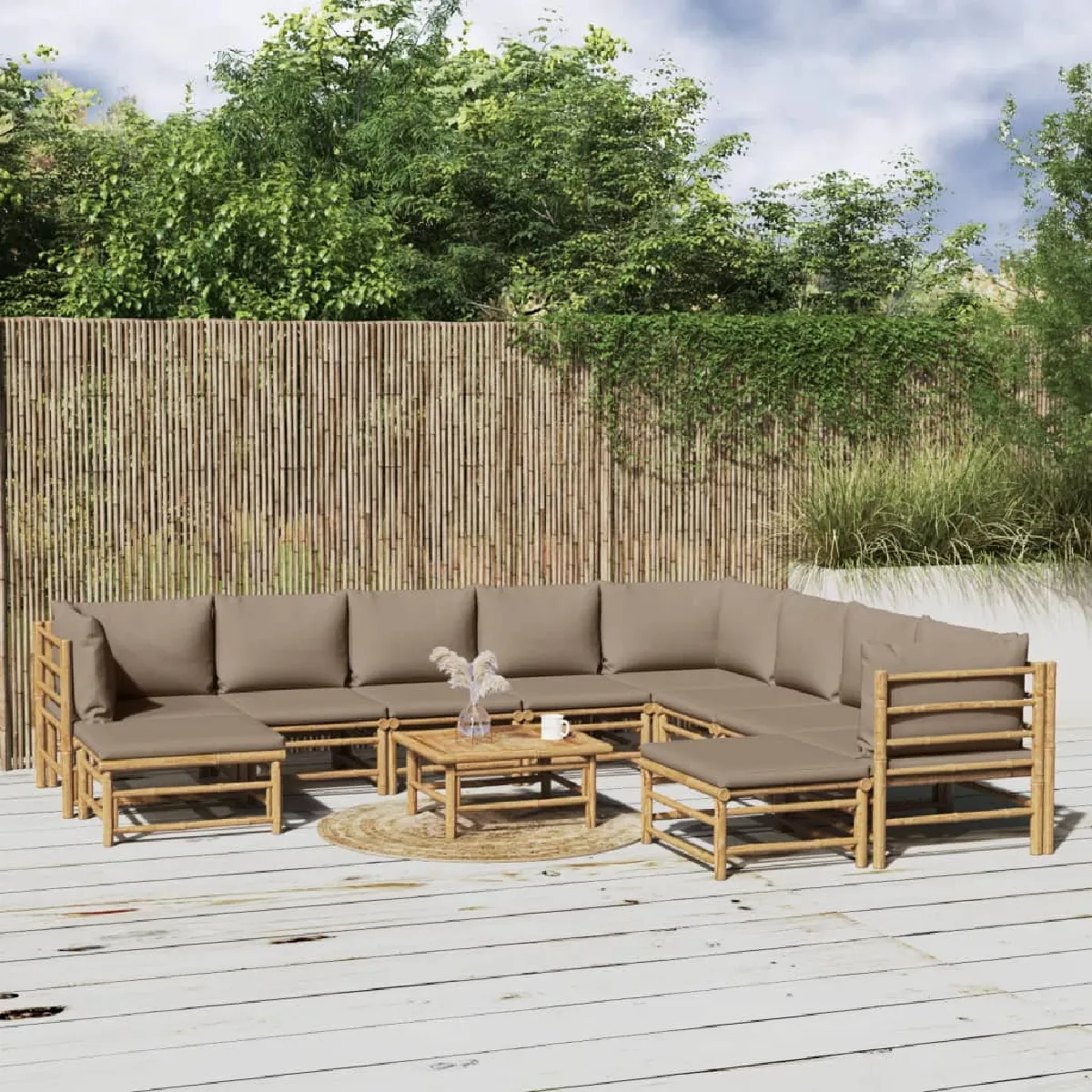 vidaXL - Salon de jardin modulable - Bambou - Marron - 10 personnes - Image 3