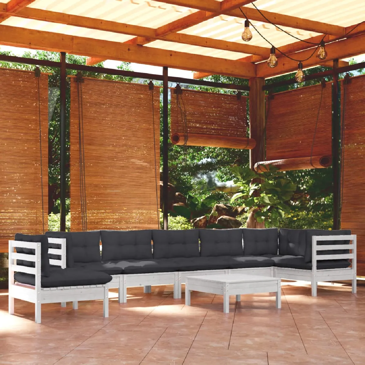 vidaXL Salon de jardin 9 pcs - Blanc