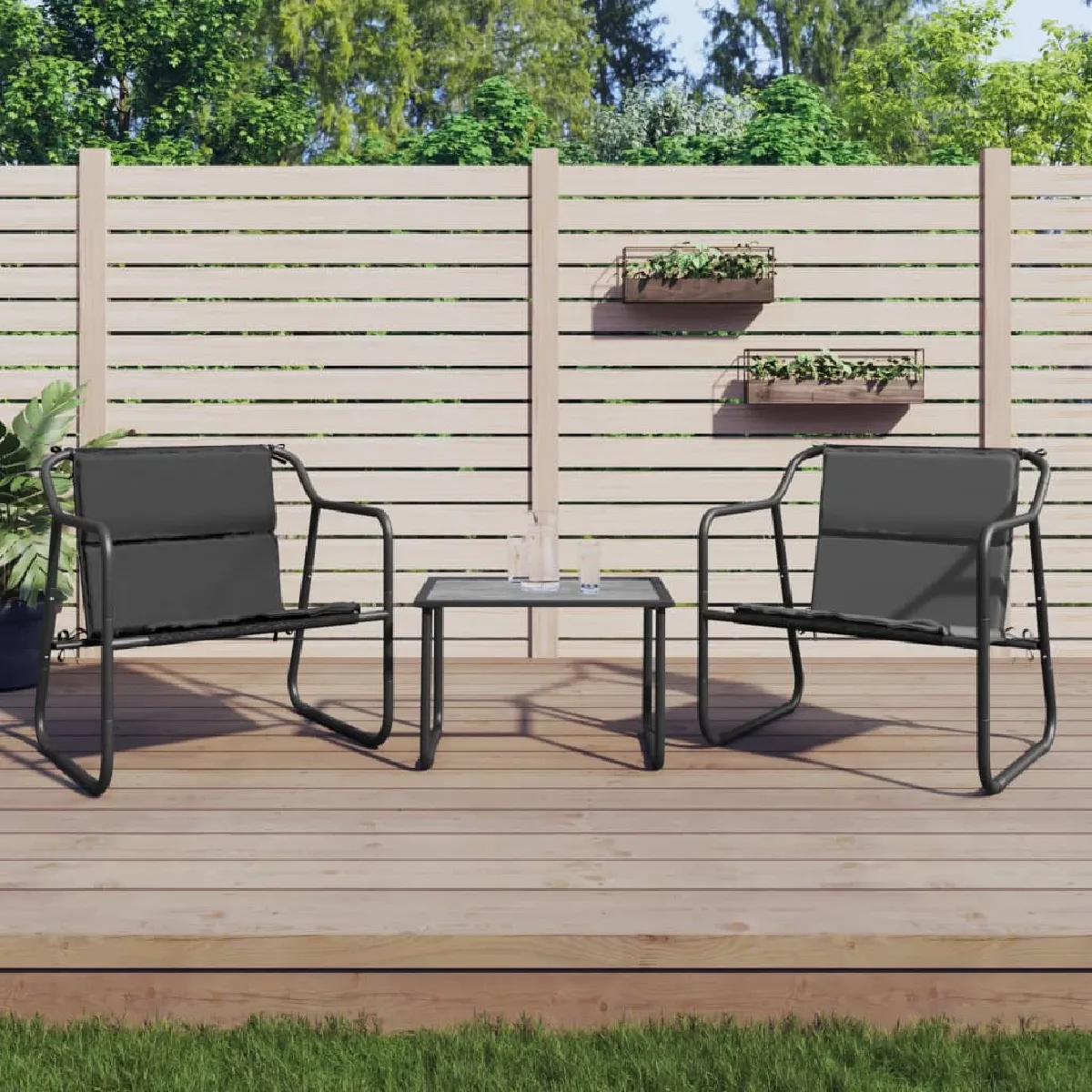 vidaXL Salon de jardin avec coussins 3 pcs acier ensemble de salon ensemble de salon extérieur ensemble de 364107 - vue 2