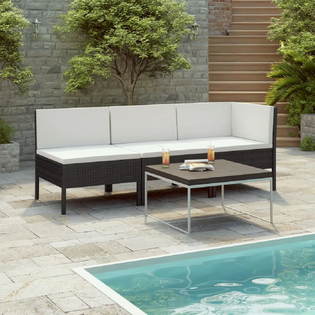 vidaXL Salon de jardin 3pcs Résine tressée - vue 3