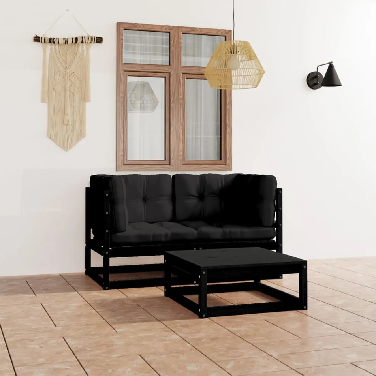 vidaXL Bois de Pin Massif Salon de Jardin 3 pcs avec Coussins Mobilier de Patio Meubles d'Extérieur Mobilier de Jardin 3096279 - vue 3