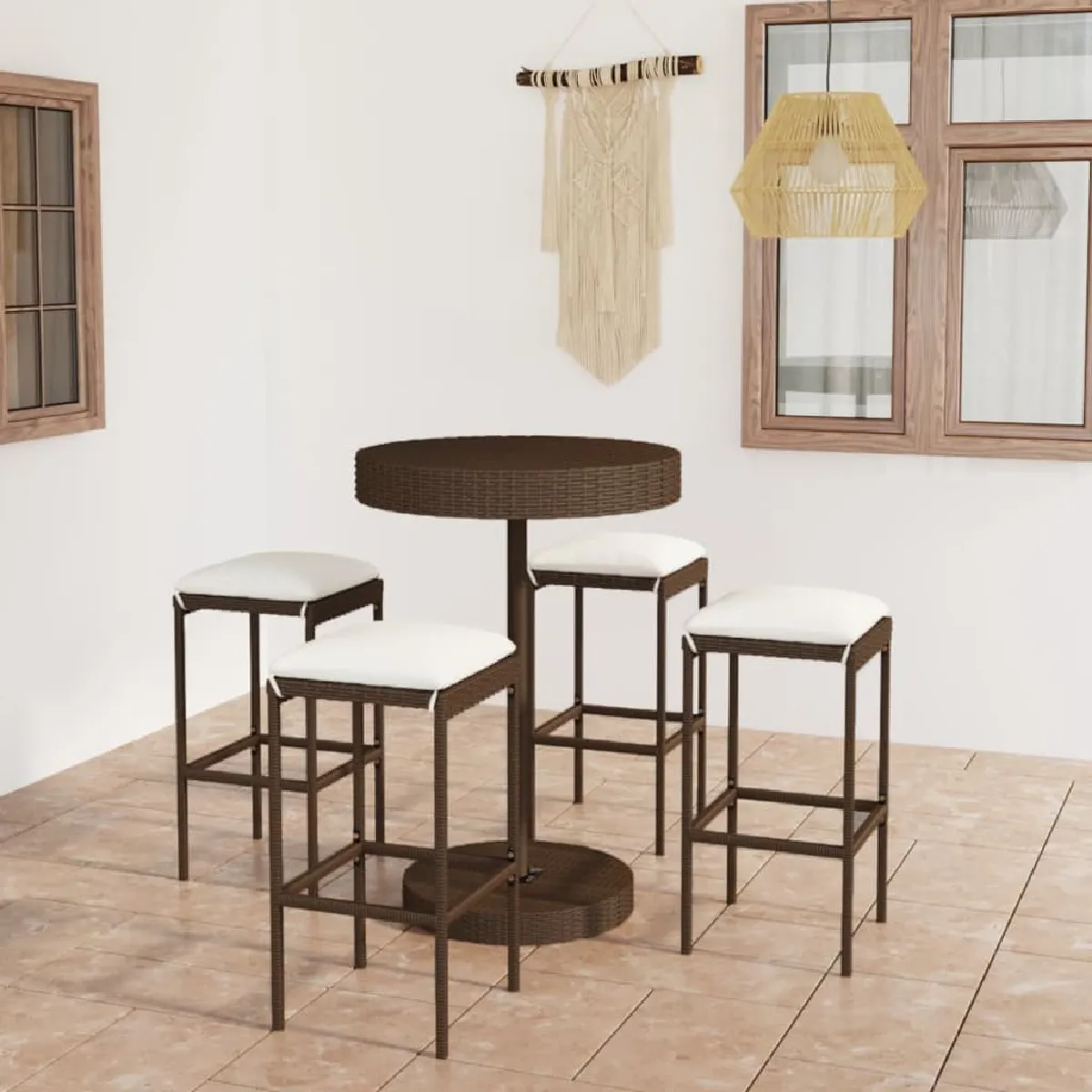 vidaXL Ensemble bar de jardin 5 pcs - Résine tressée Marron
