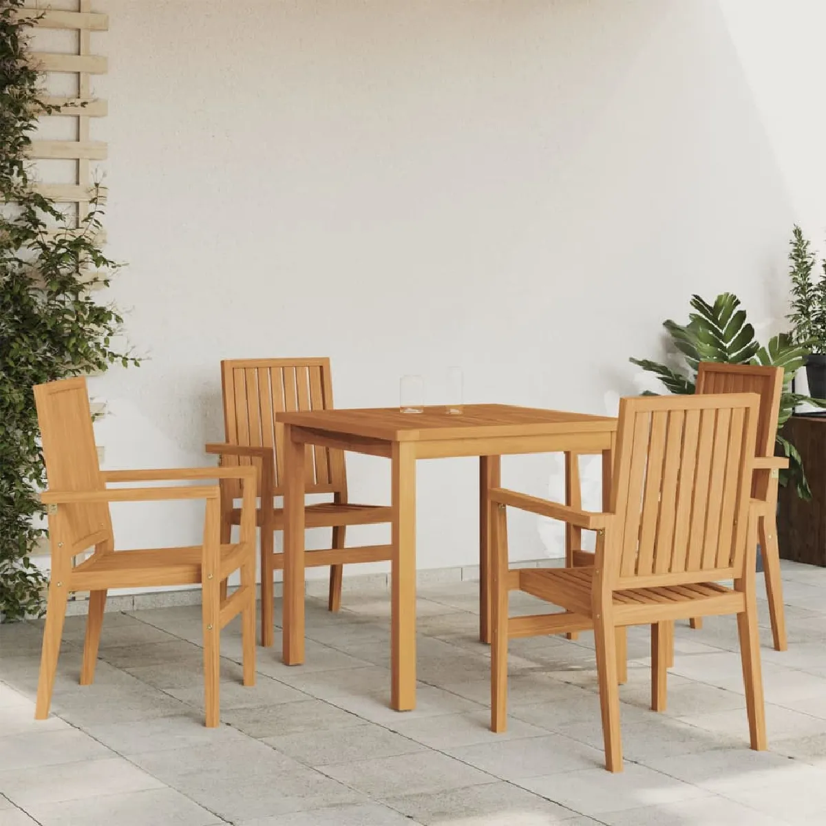 VIDAXL Ensemble à manger de jardin 5 pcs Bois de teck - vue 9