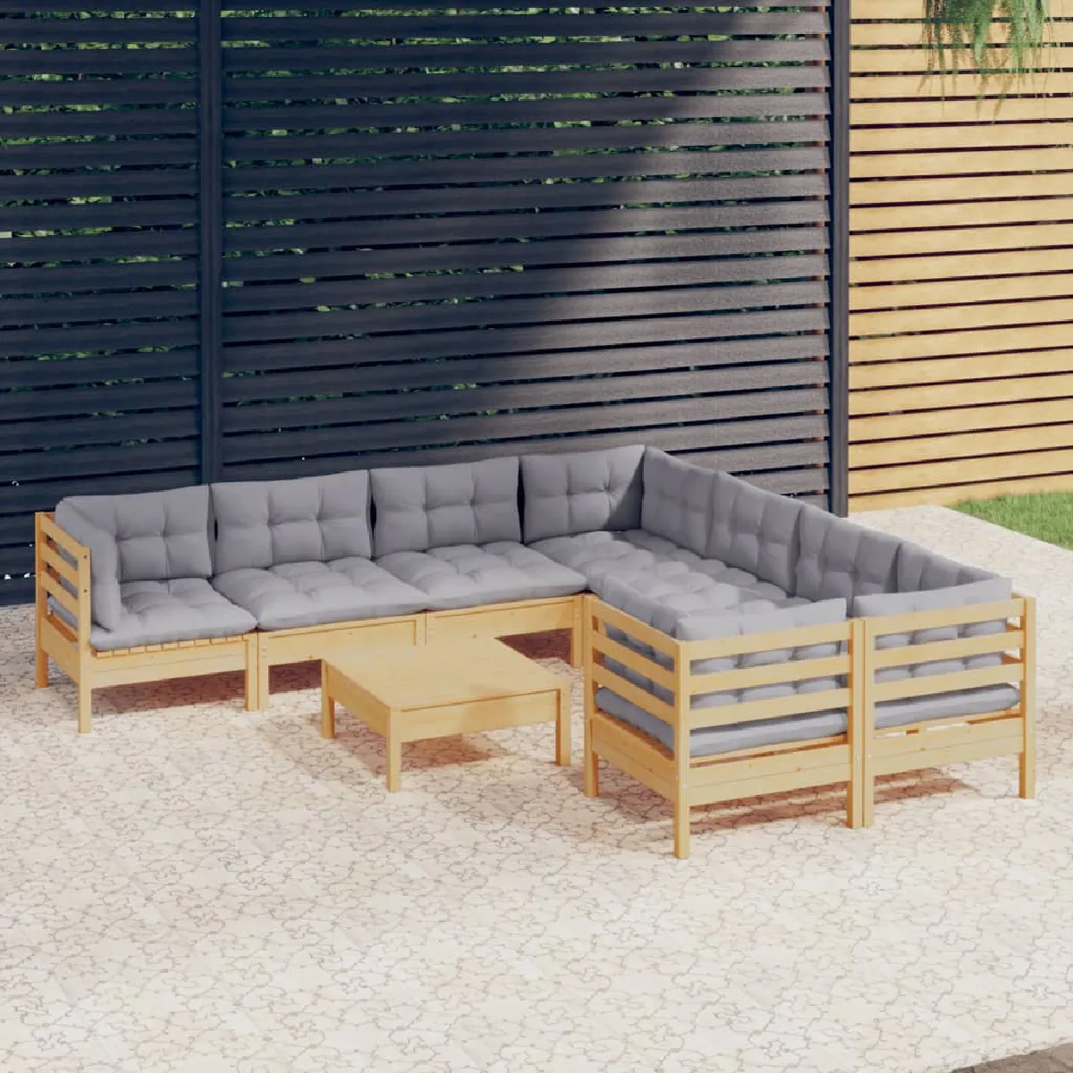 Non Communiqué Gris Salon De Jardin Vidaxl Bois 12 Personnes 9 Pieces - Image 3