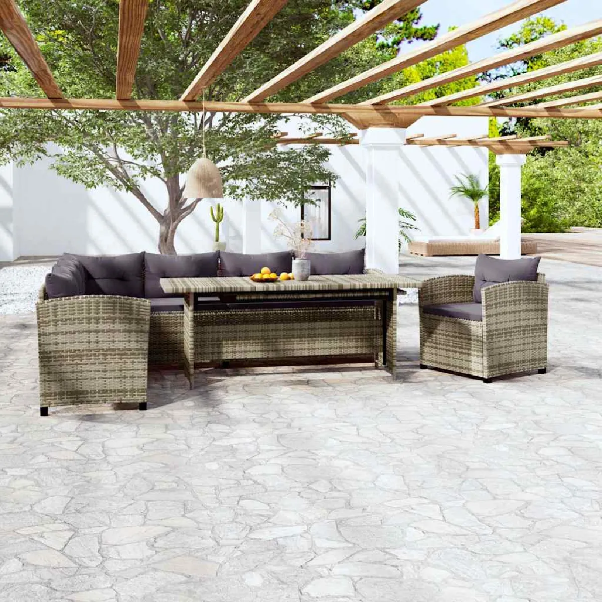 Non Communiqué Gris Ensembles De Chaises. Canapes Et Tables De Jardin Vidaxl Polyethylene 6 Personnes 3 Pieces - Image 3