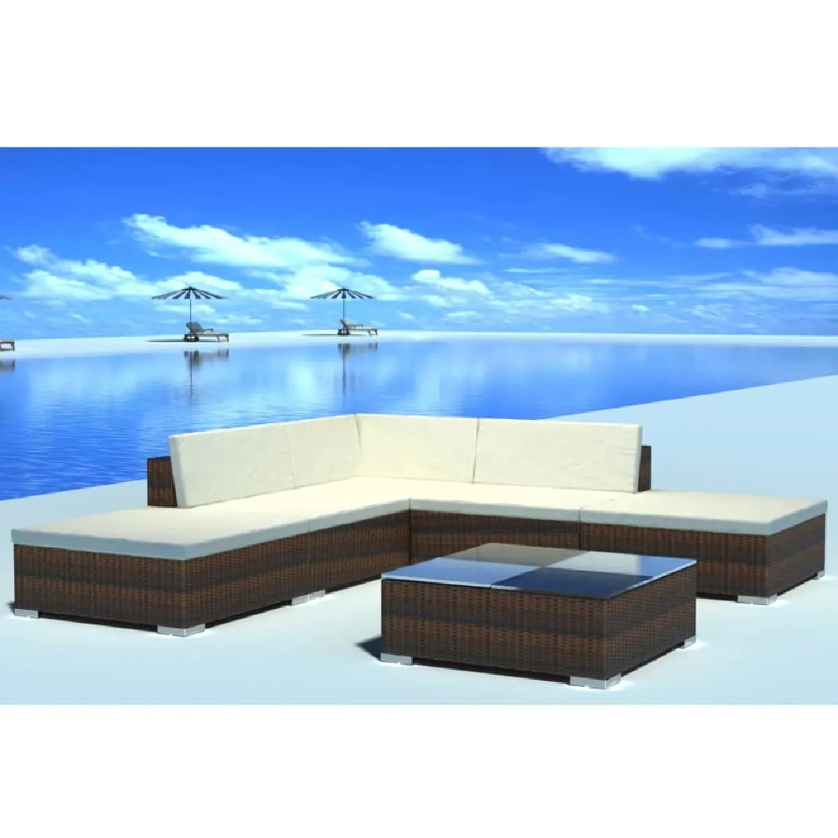 vidaXL Salon de jardin 6 pièces avec coussins - Résine tressée