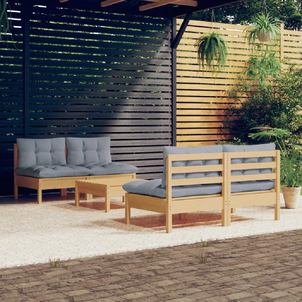 Vidaxl Gris Salon De Jardin 5 Pcs Avec Coussins