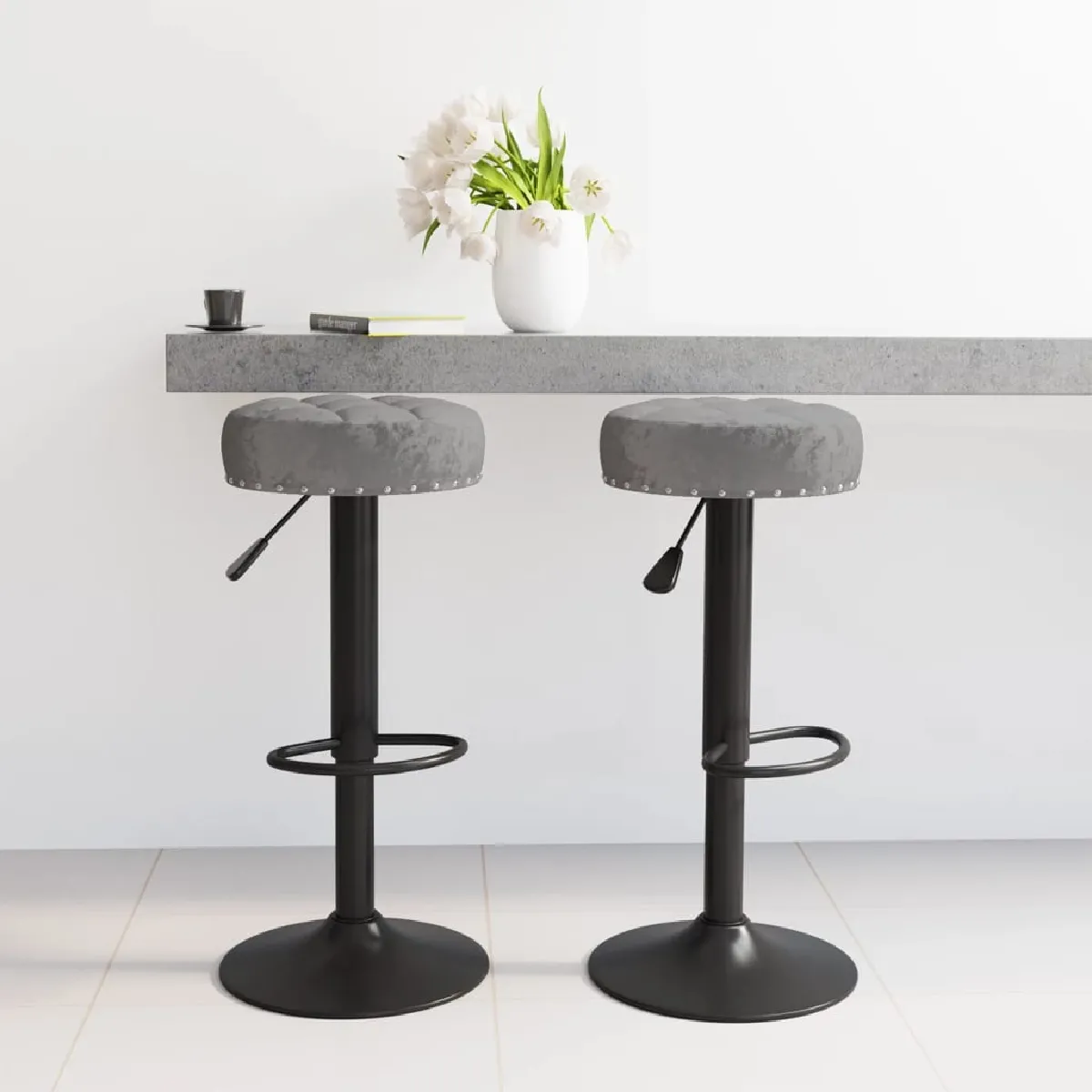 vidaXL Tabourets de Bar Velours Lot de 2 - vue 3