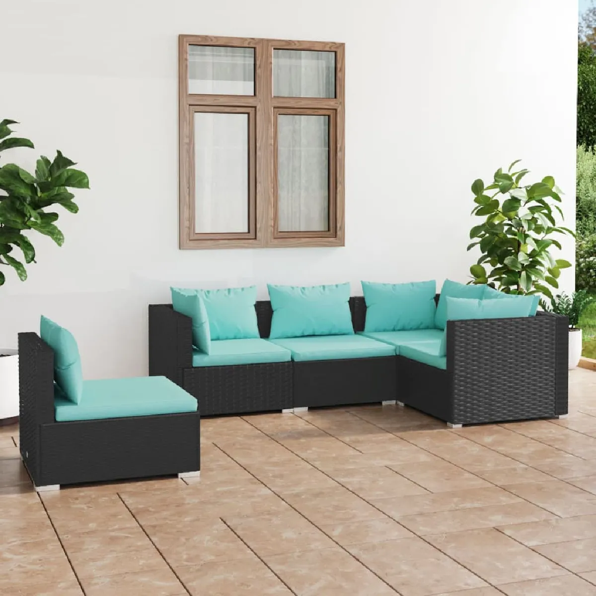 VIDAXL Salon de Jardin 5 pcs avec Coussins Résine Tressée - vue 7