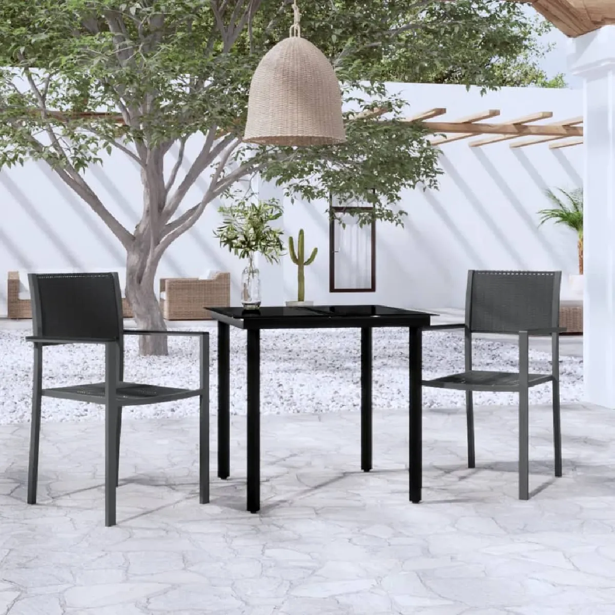 Vidaxl Noir Ensemble À Manger De Jardin 3 Pcs