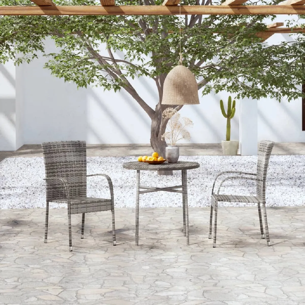 Vidaxl Ensemble À Manger De Jardin - 3 Pcs En Résine Tressée