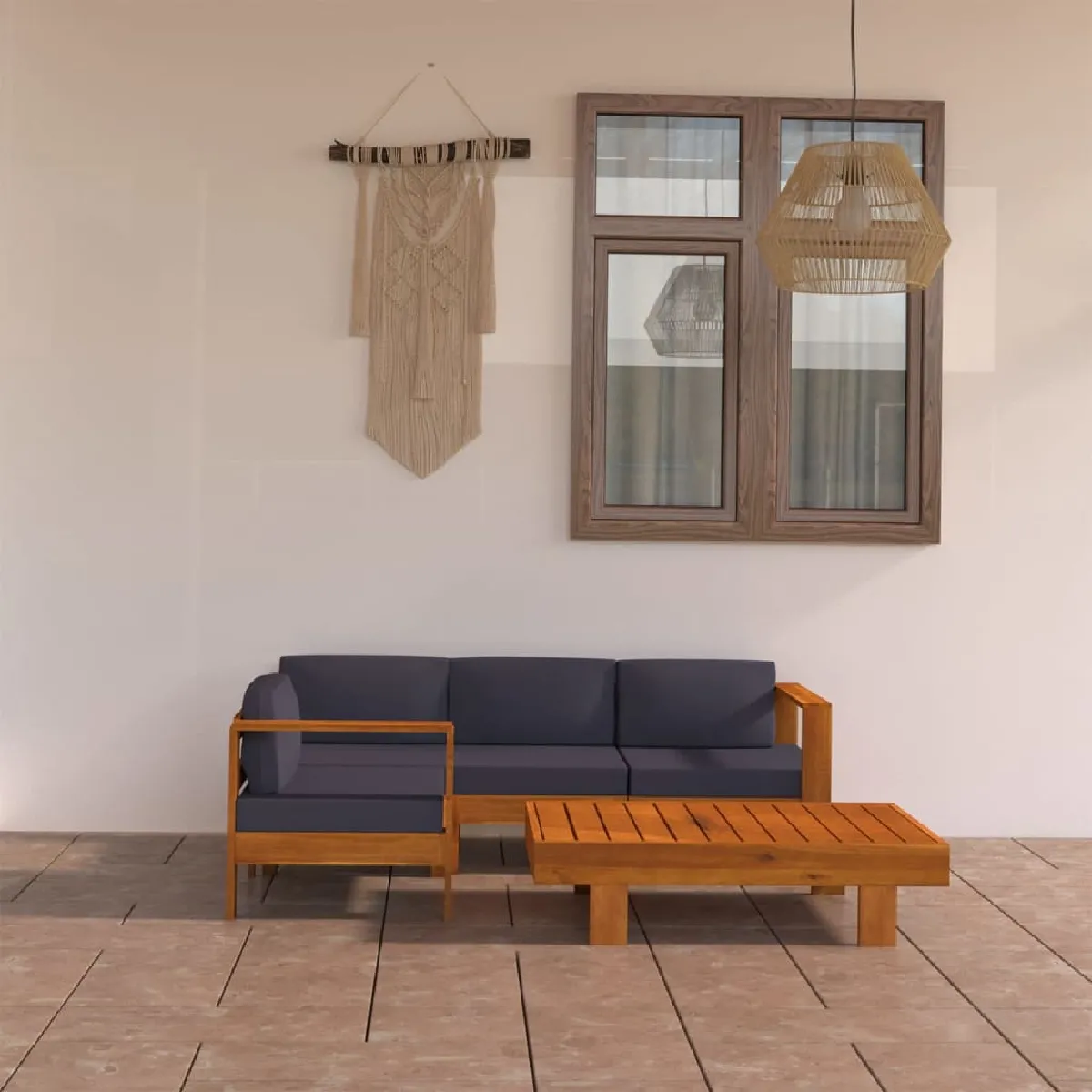 vidaXL Salon de jardin 5 pcs avec coussins - Gris foncé