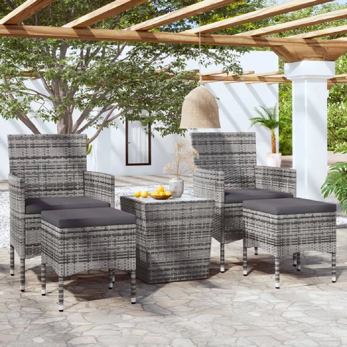 vidaXL Ensemble de Bistro 5 pcs Meubles d'Extérieur Mobilier de Patio Meubles de Terrasse Mobilier de Jardin Résine Tressée 3058369 - vue 2