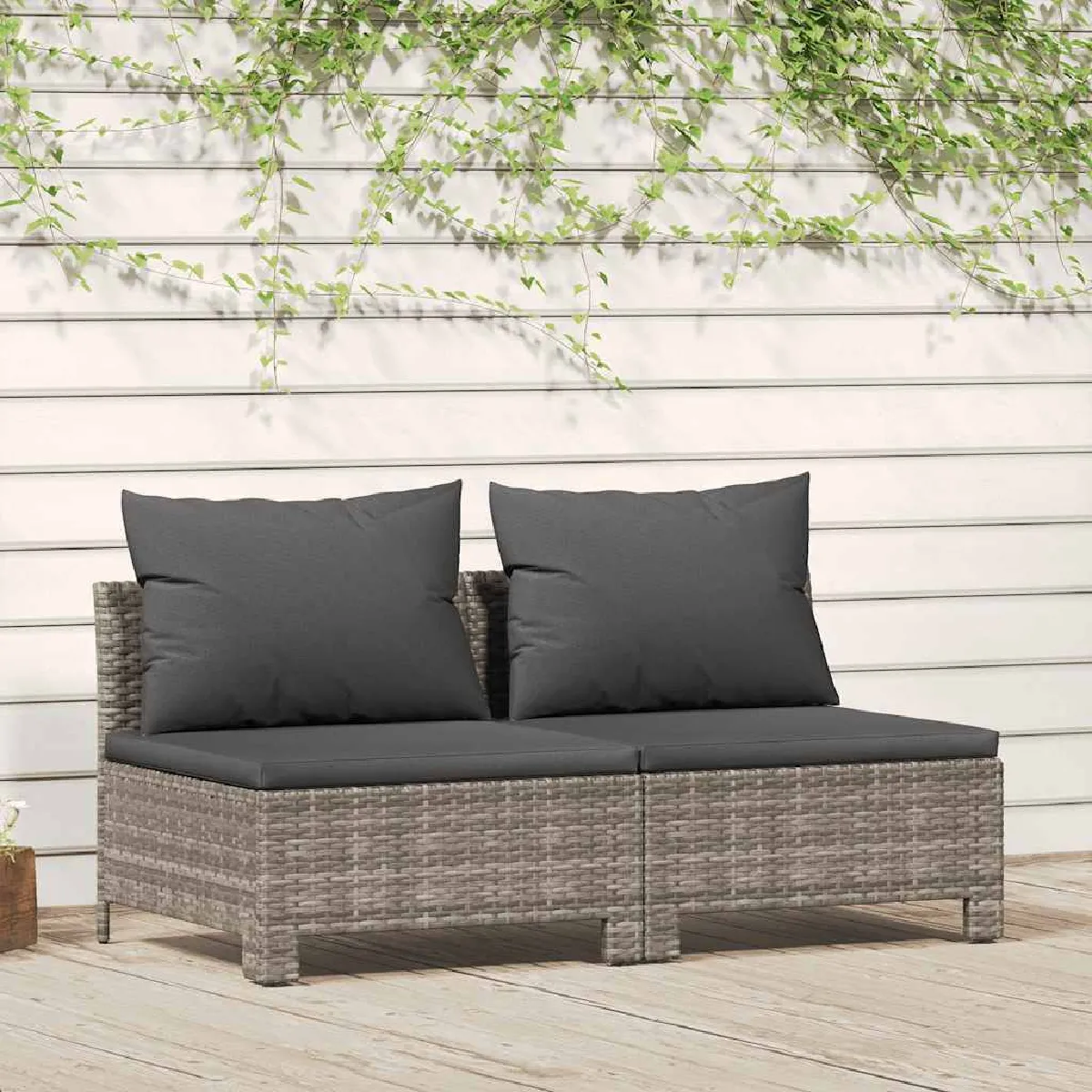 vidaXL Canapé de jardin 2 places avec coussins Résine tressée - vue 5