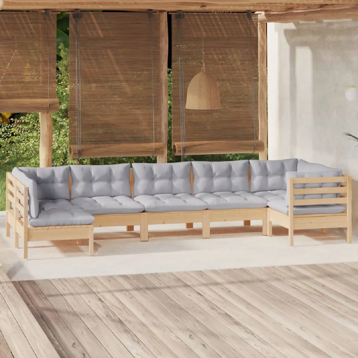 vidaXL Salon de jardin 7 pcs avec coussins Bois de pin - vue 2