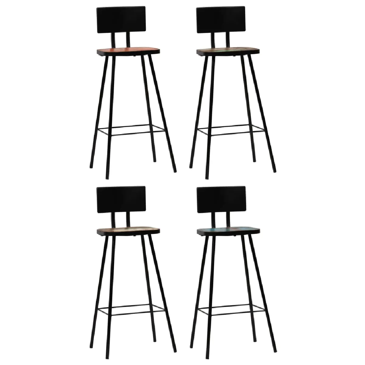 vidaXL Tabourets de Bar Bois Massif de Récupération Lot de 4 - vue 2