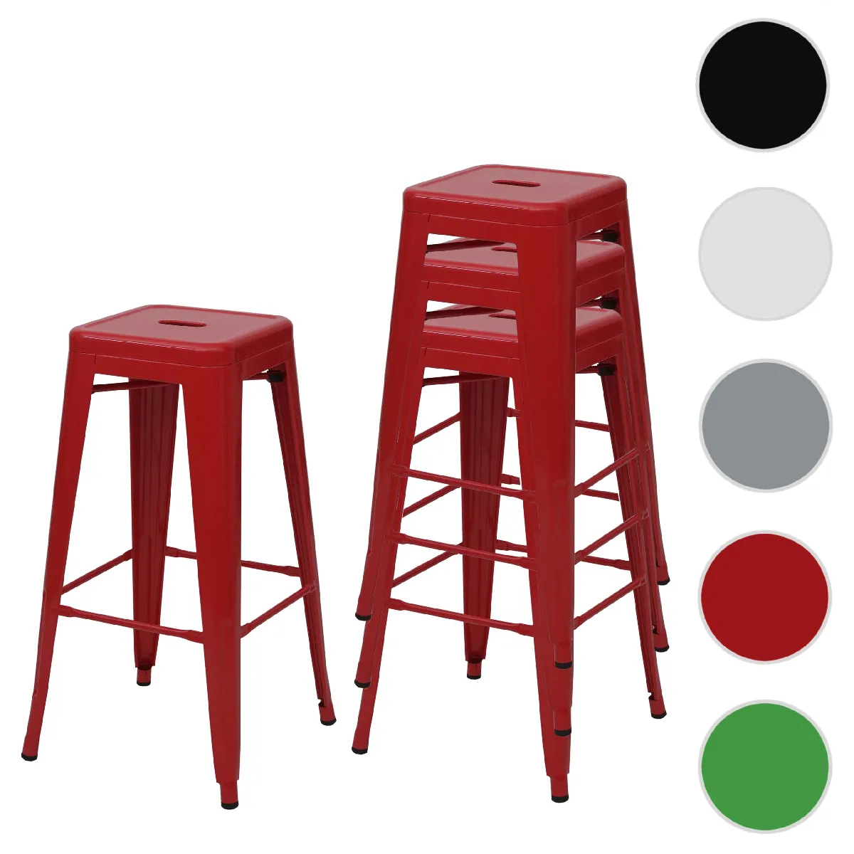 Mendler Lot de 4 tabourets de bar - Rouge Mendler Lot de 4 tabourets de bar - Rouge