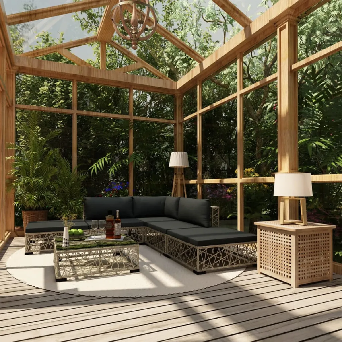 Vidaxl Gris Salon De Jardin Modulable Resine Tressee 6 Pieces X 70 X 52.5 5 Personnes - Image 3