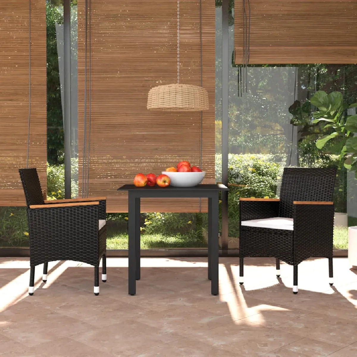 VIDAXL Ensemble à dîner de jardin avec coussins 3 pcs Poly rotin - vue 2
