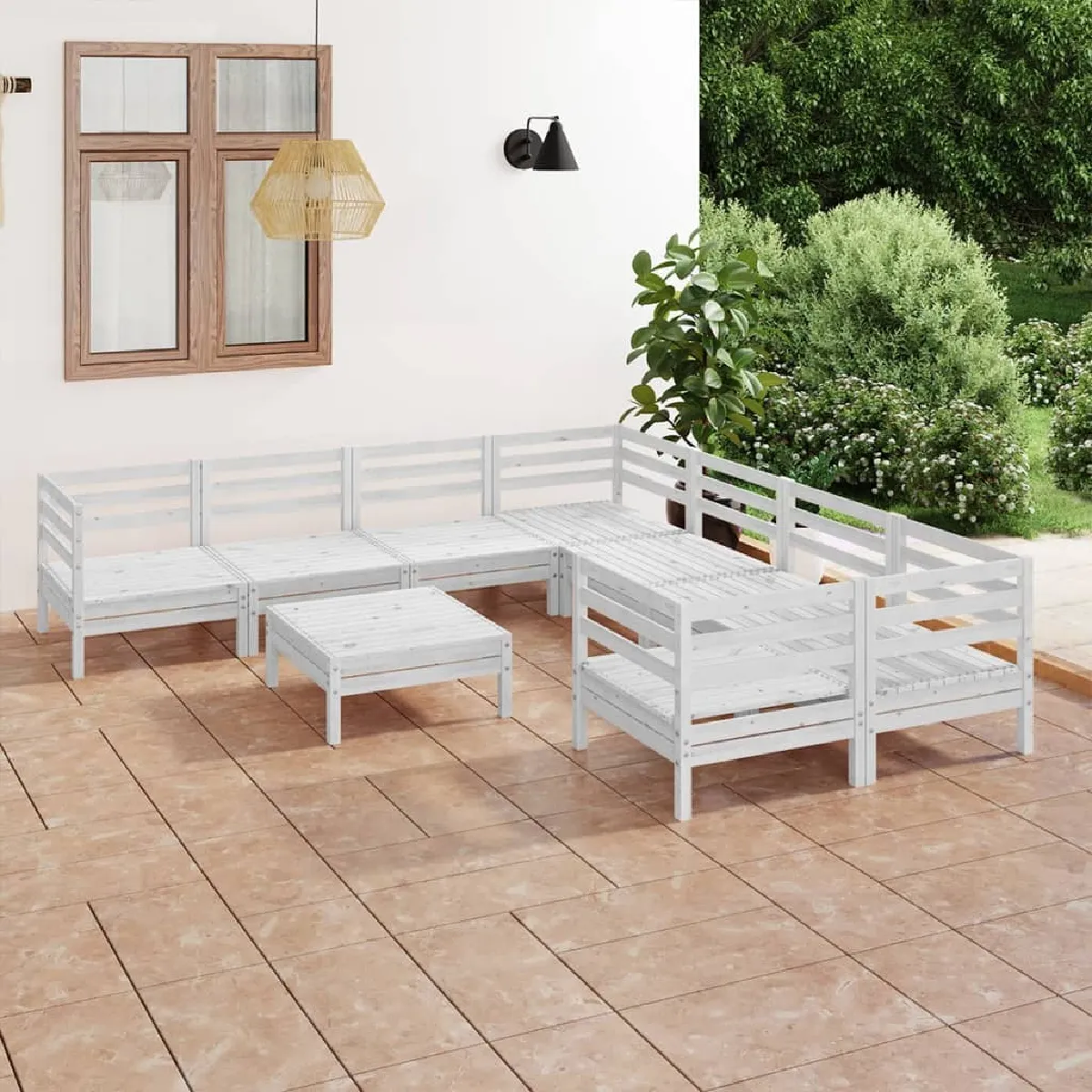Salon de jardin 9 pcs en bois de pin massif