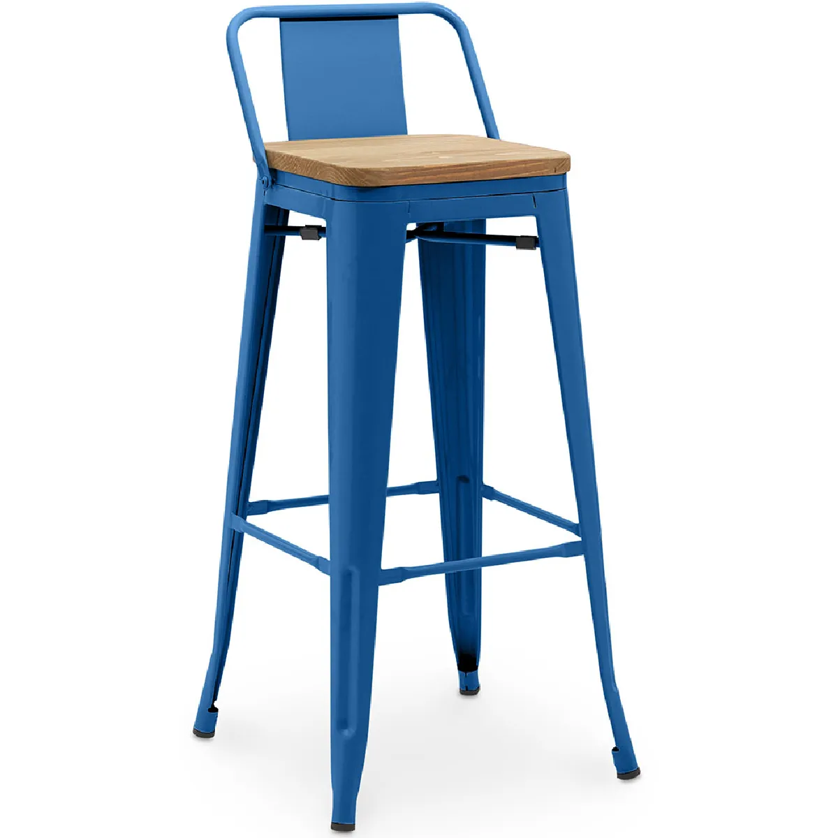 Tabouret de bar avec dossier - Design industriel - Bois et acier - 76cm - Nouvelle édition - Stylix Bleu foncé